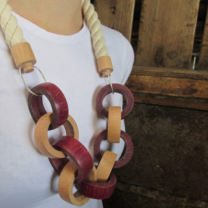 hand made wood turned wooden chain necklace